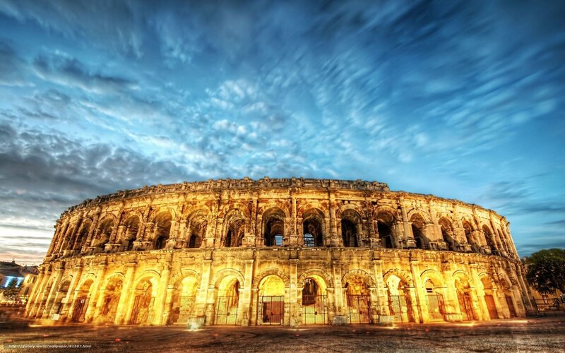 Roman amphitheater at dusk
