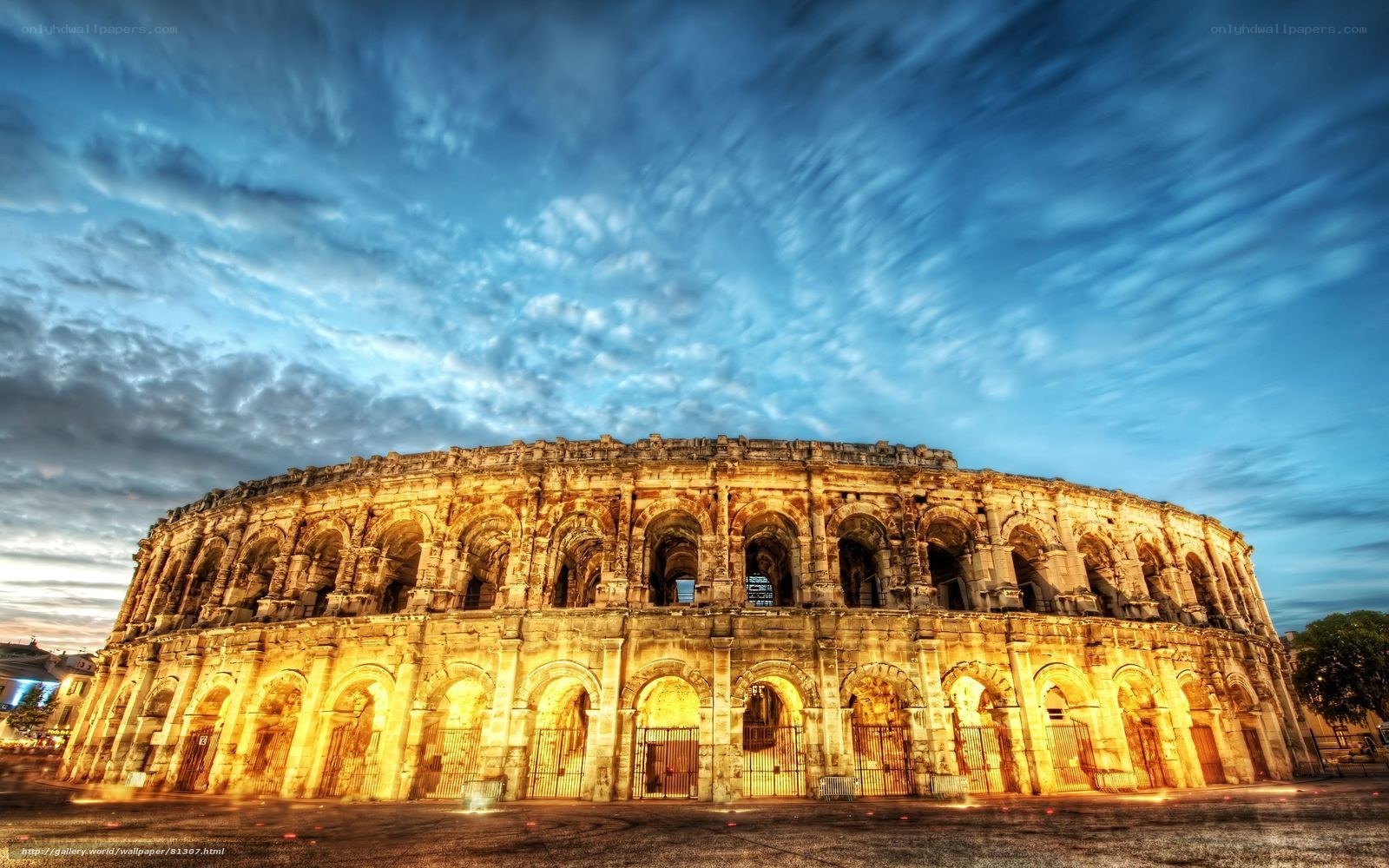 Roman amphitheater at dusk