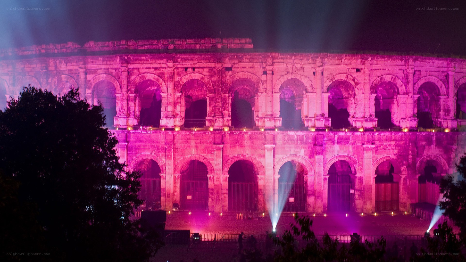 Roman amphitheater at night