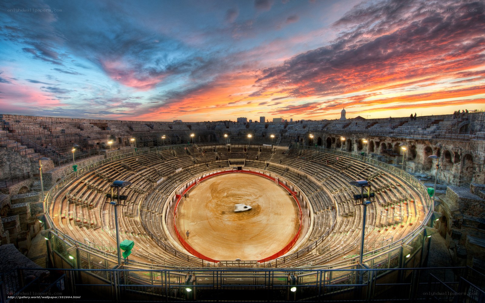 Roman amphitheater at sunset