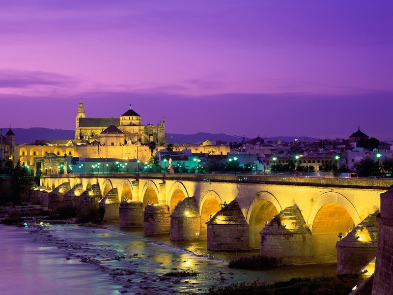 Roman bridge at dusk in Cordoba