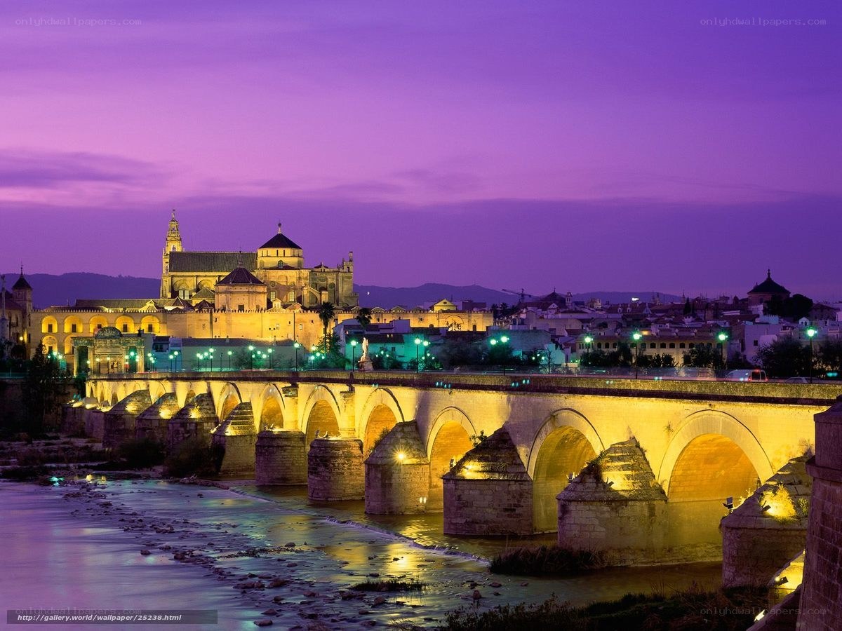Roman bridge at dusk in Cordoba