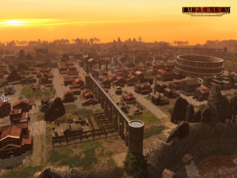 Roman city at sunset