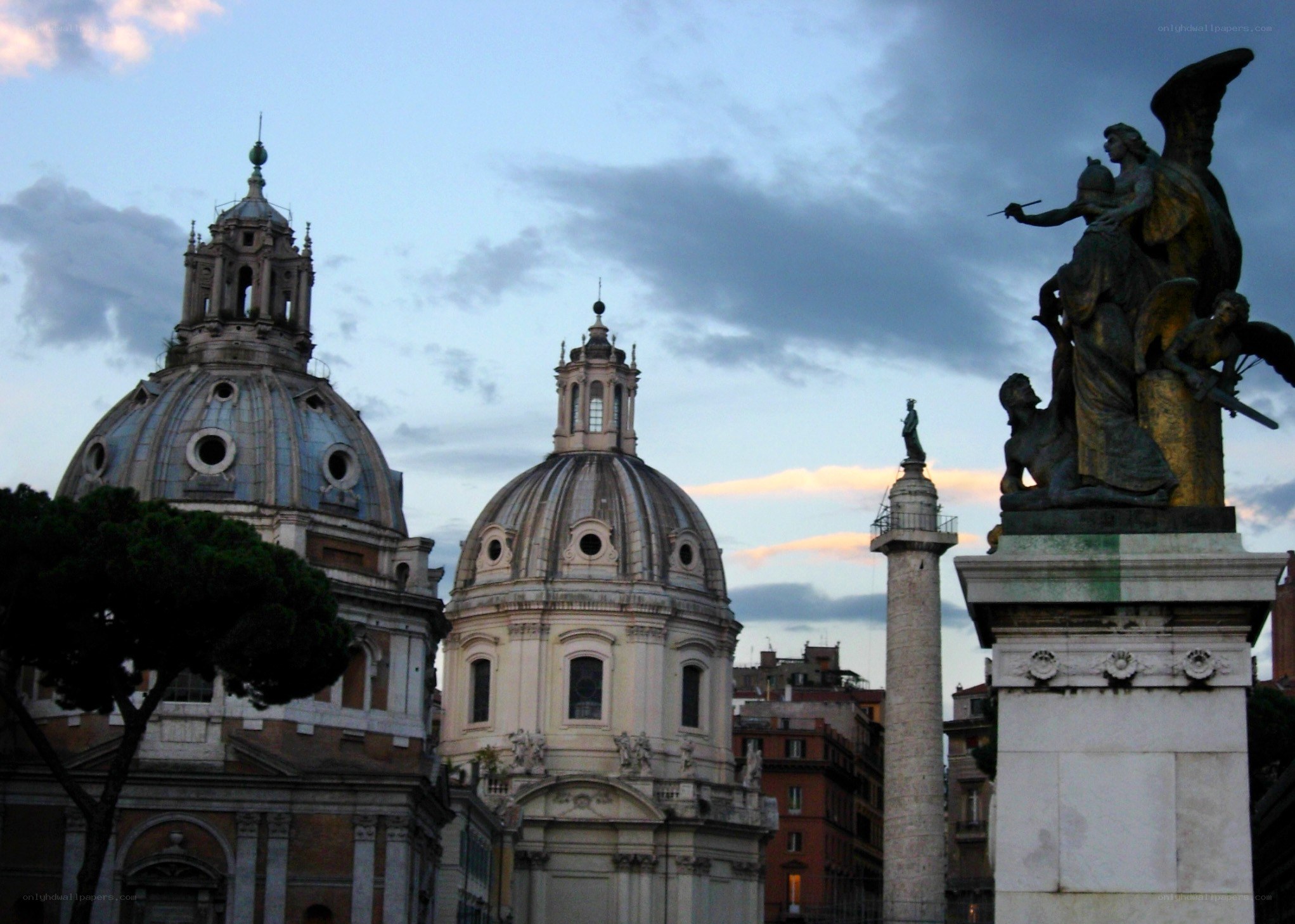Roman domes and column at dusk
