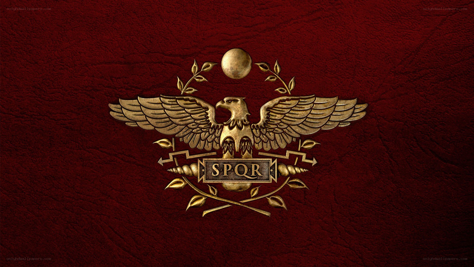 Roman eagle emblem on red leather