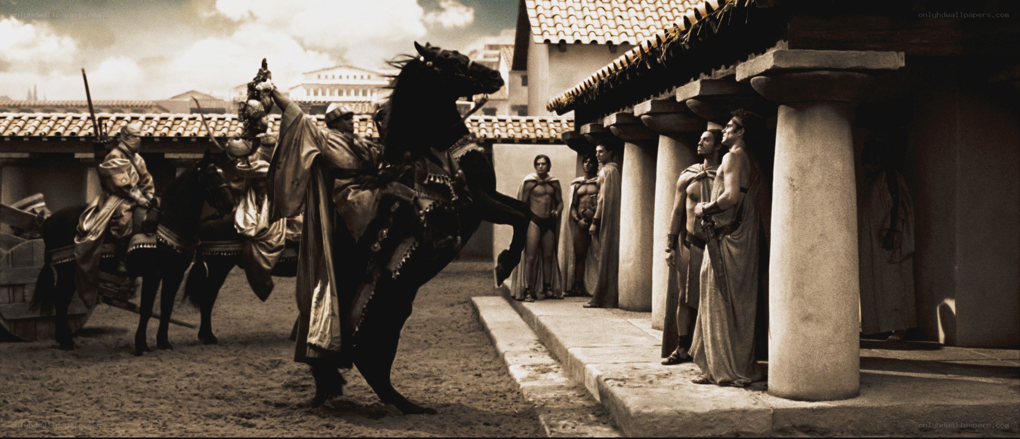 Roman soldiers in a courtyard