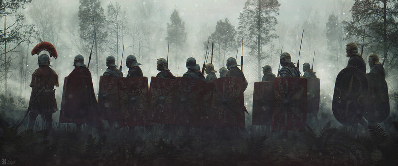 Roman Soldiers in Forest — Gray