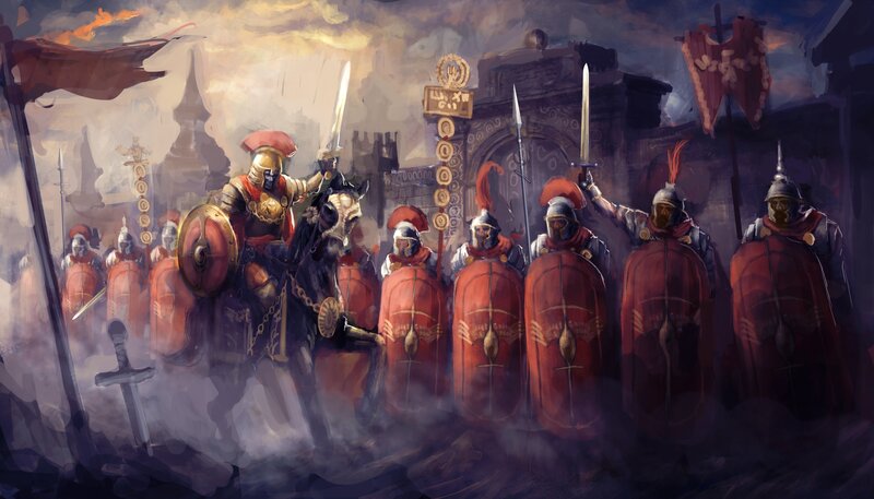 Roman Soldiers in Formation — Red