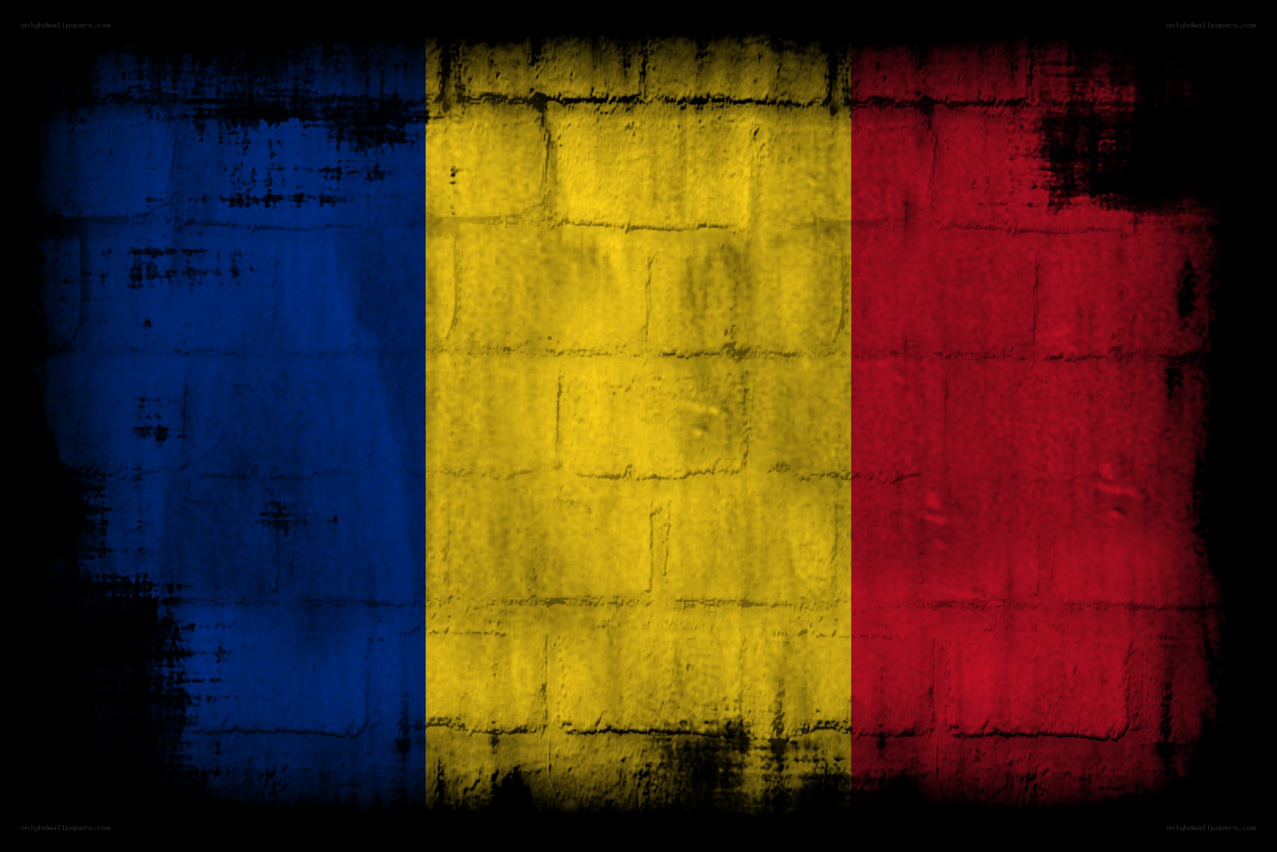 Romanian flag on brick wall