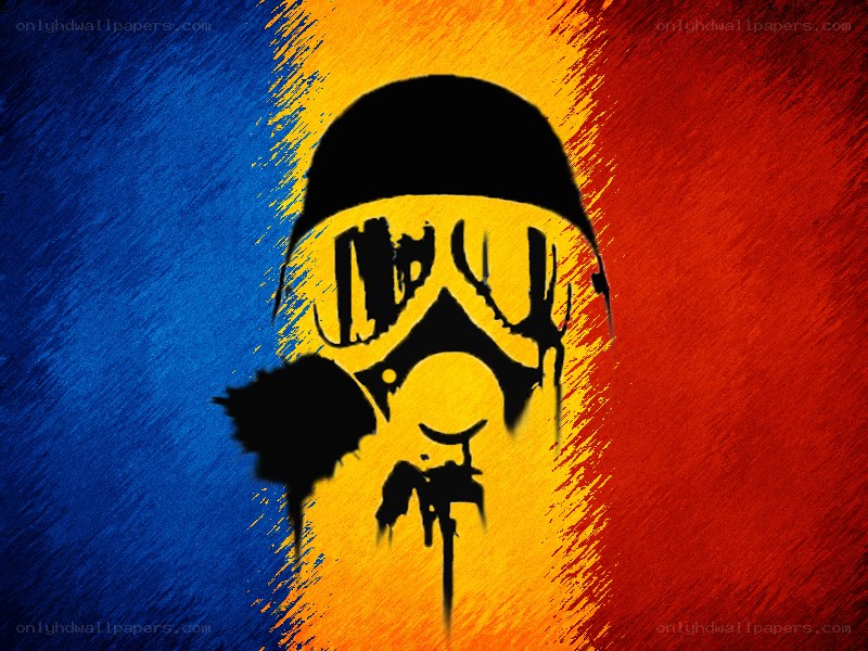 Romanian flag with gas mask