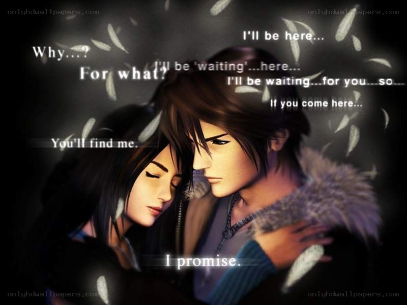 romantic anime couple embrace