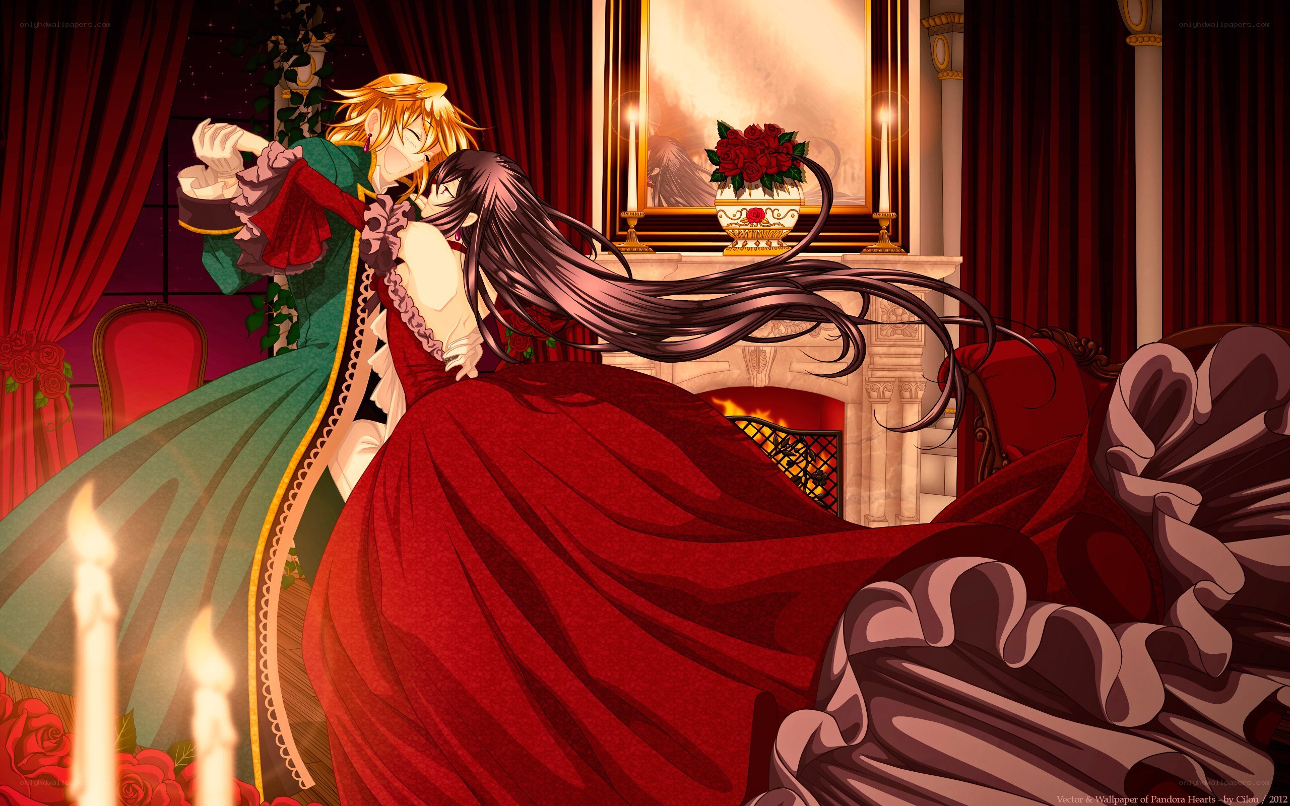Romantic anime couple in ballroom