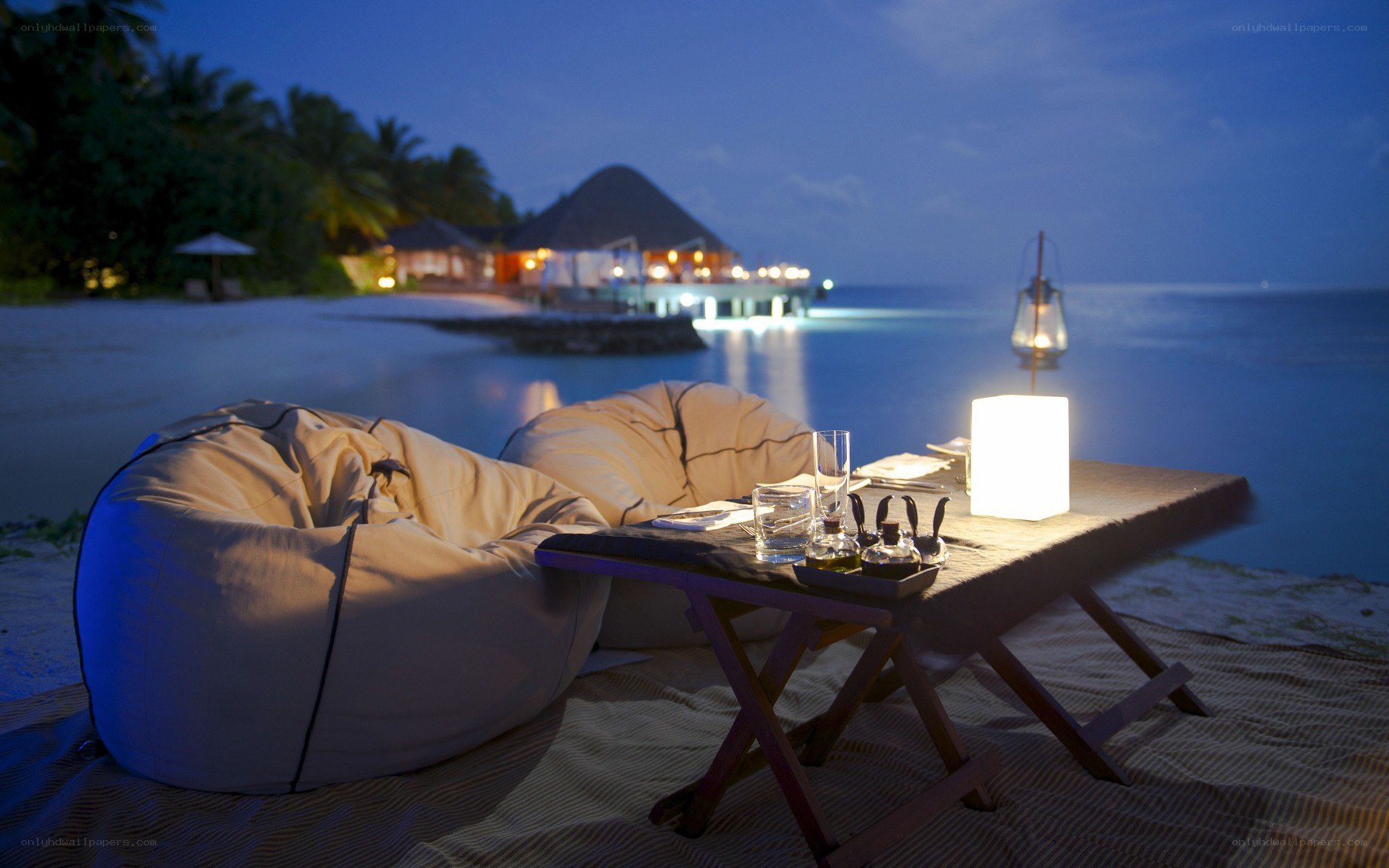 Romantic beach dinner at dusk