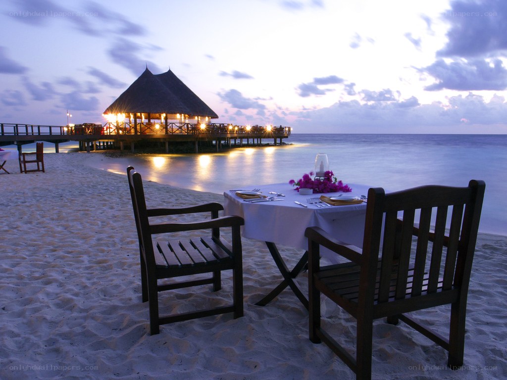Romantic beach dinner at dusk