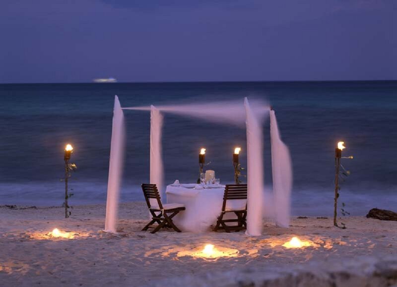 Romantic Beach Dinner — Blue, Serene, Night