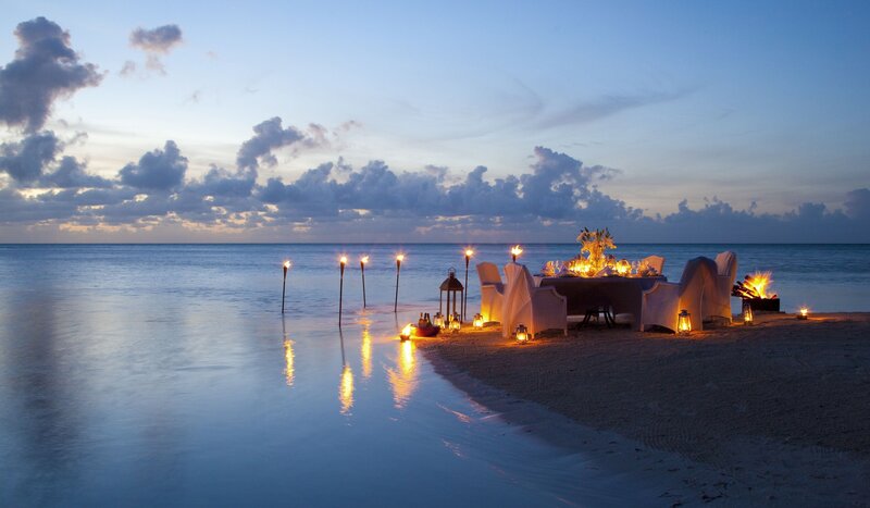 Romantic Beach Dinner — Blue, Serene, Sunset