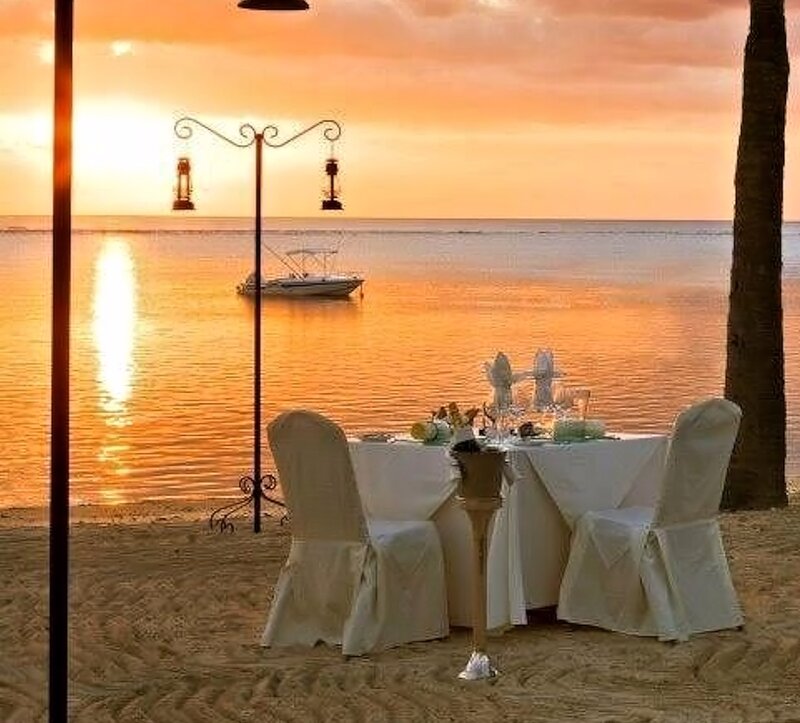 Romantic Beach Dinner — Orange, Serene, Sunset, Photograph, Table