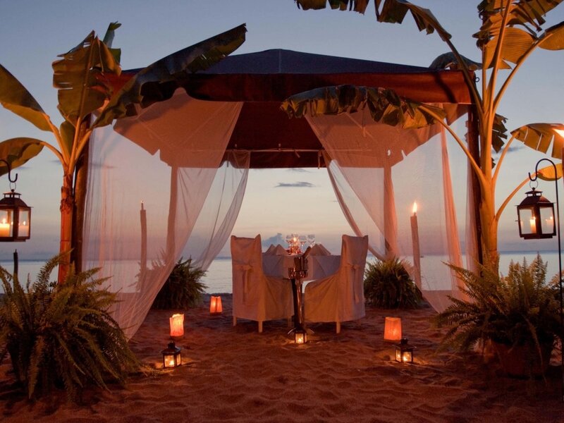 Romantic Beach Dinner — Orange, Serene, Sunset, Photograph