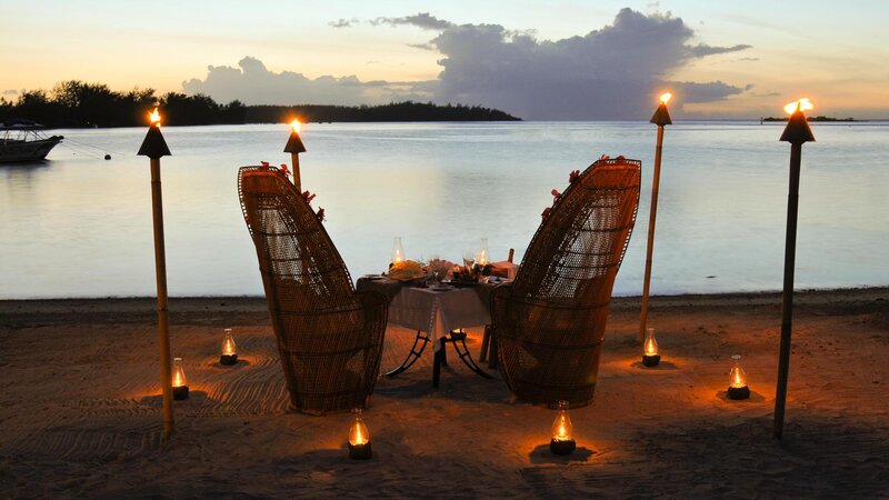 Romantic Beach Dinner — Orange, Serene, Sunset