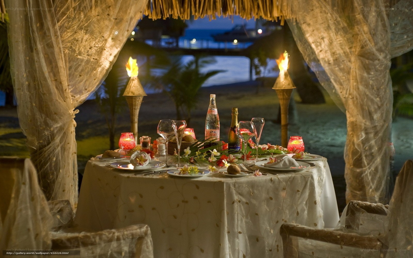Romantic beach dinner setup