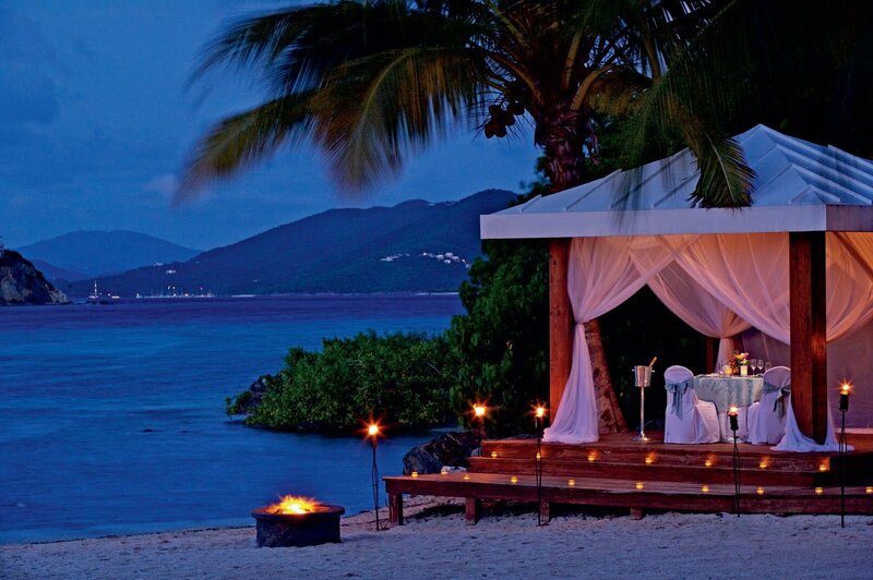 Romantic Beach Dinner Setup — Blue, Serene, Night, Photograph