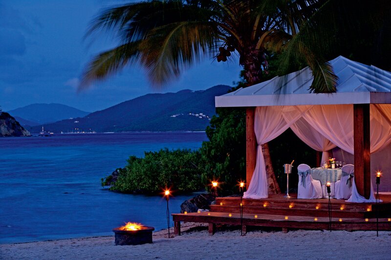 Romantic Beach Dinner Setup — Blue, Serene, Night