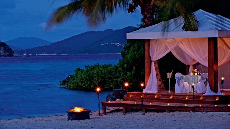 Romantic Beach Dinner Setup — Blue, Serene