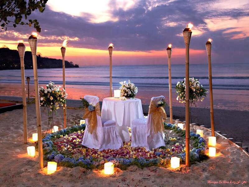 Romantic Beach Dinner Setup — Purple