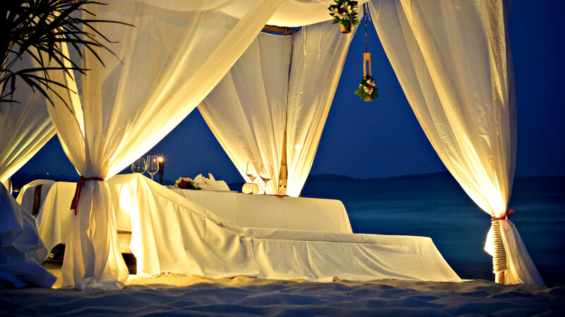 Romantic Beach Dinner Setup — White, Serene