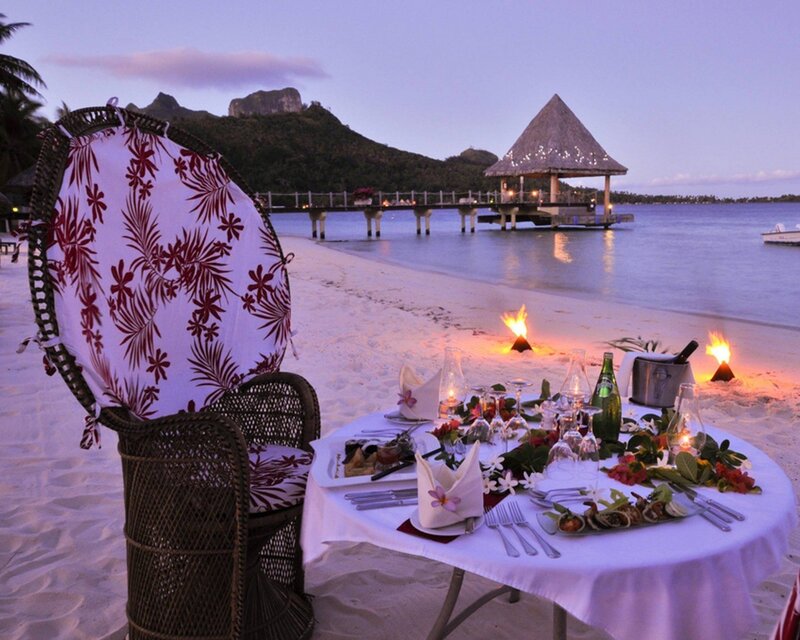 Romantic Beach Dinner — White, Serene, Sunset, Photograph