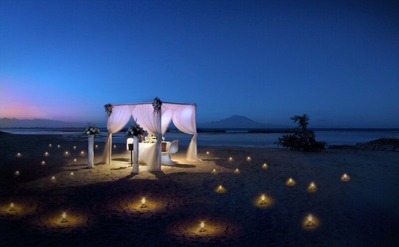 Romantic Beach Setup — Blue, Serene, Night