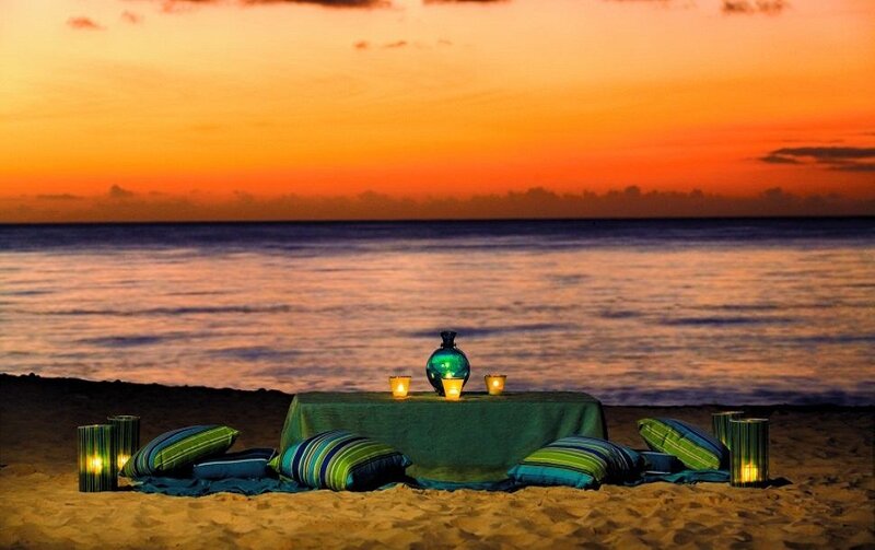 Romantic beach sunset dinner