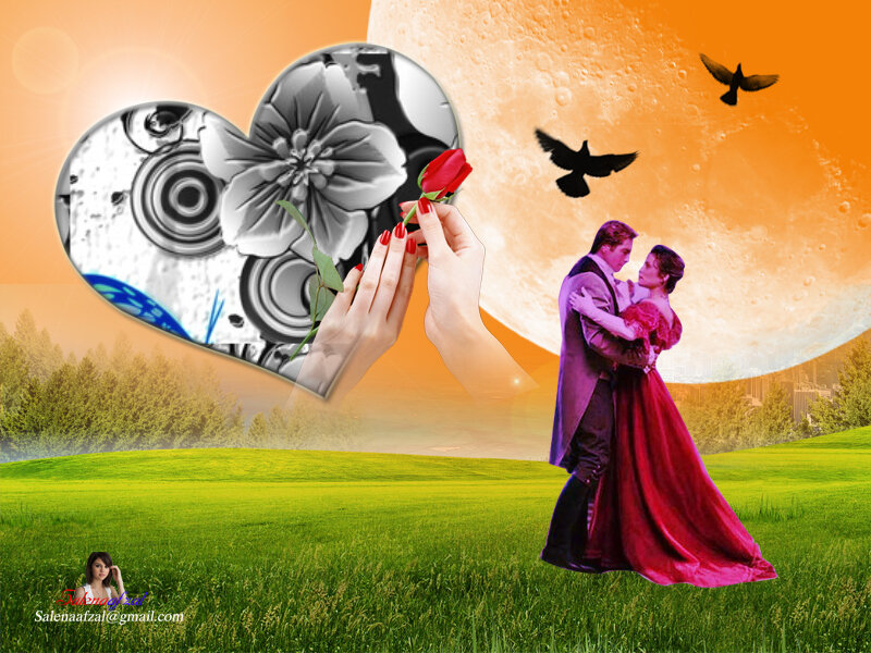 Romantic couple in a dreamy landscape