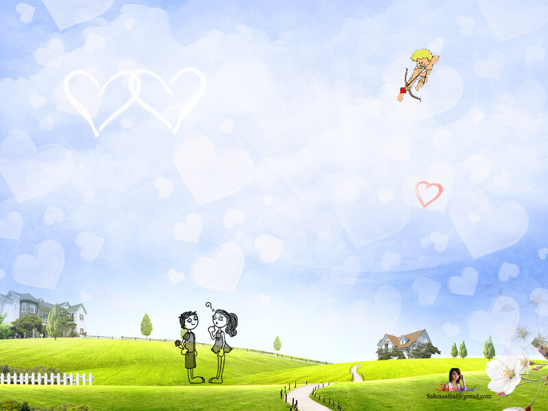 Romantic couple in a heart-filled field