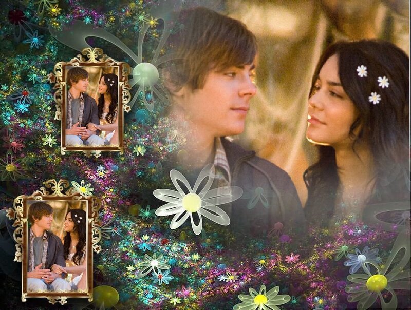 romantic couple in floral scene