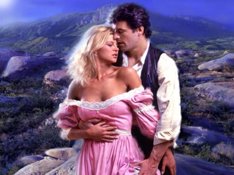 romantic couple in mountain landscape