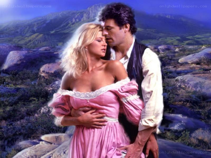 romantic couple in mountain landscape