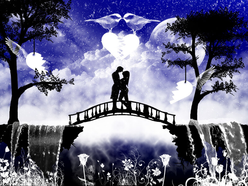 Romantic couple on a bridge