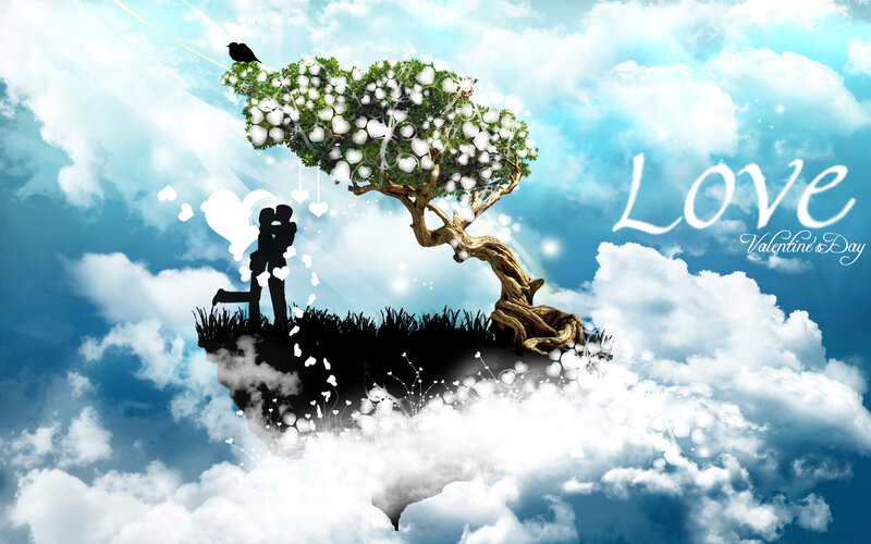 Romantic couple on cloud island
