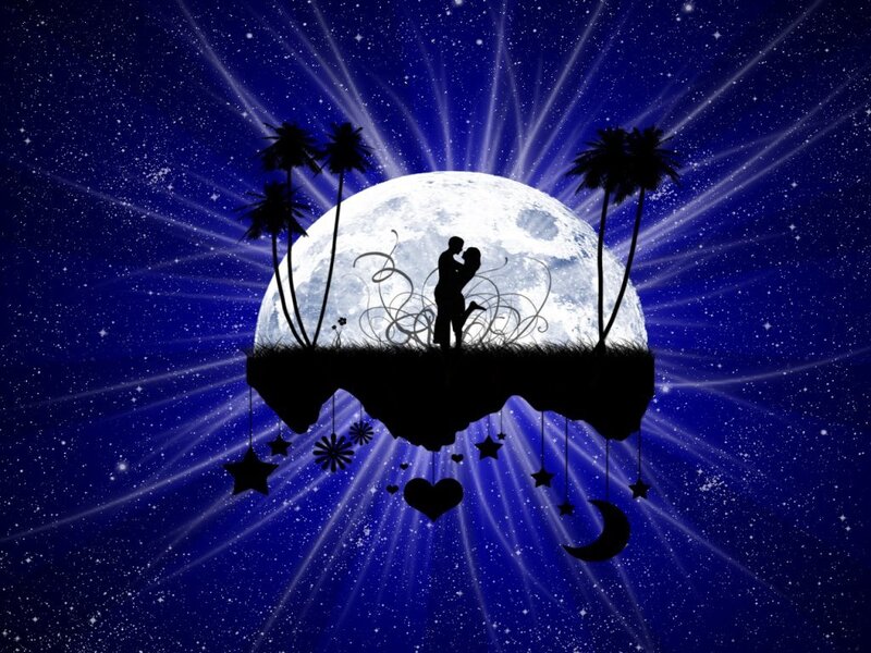 Romantic couple on moon island