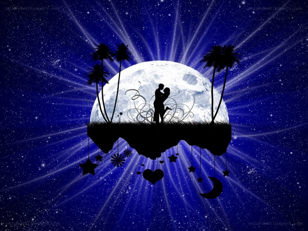 Romantic couple on moon island