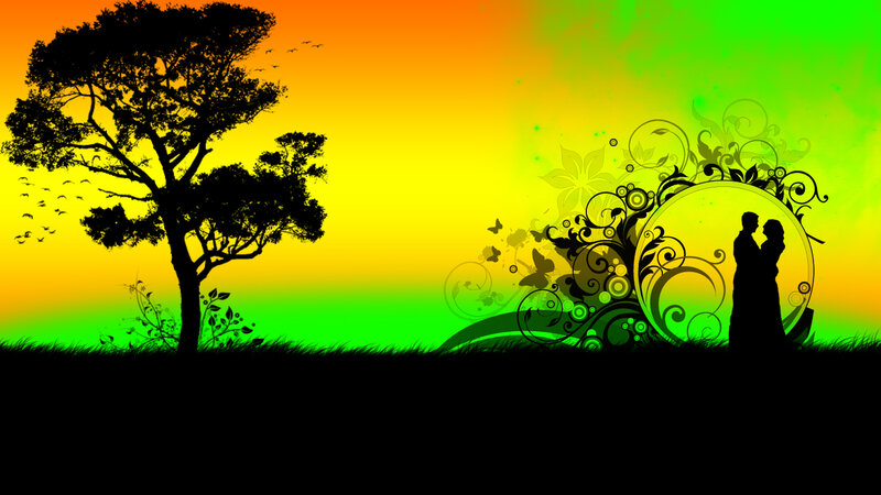 Romantic couple silhouette at sunset
