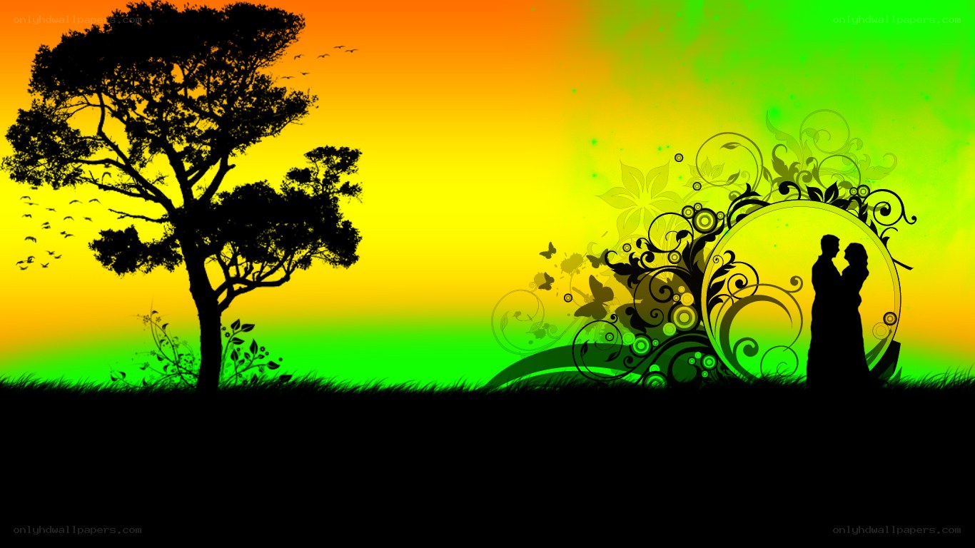 Romantic couple silhouette at sunset