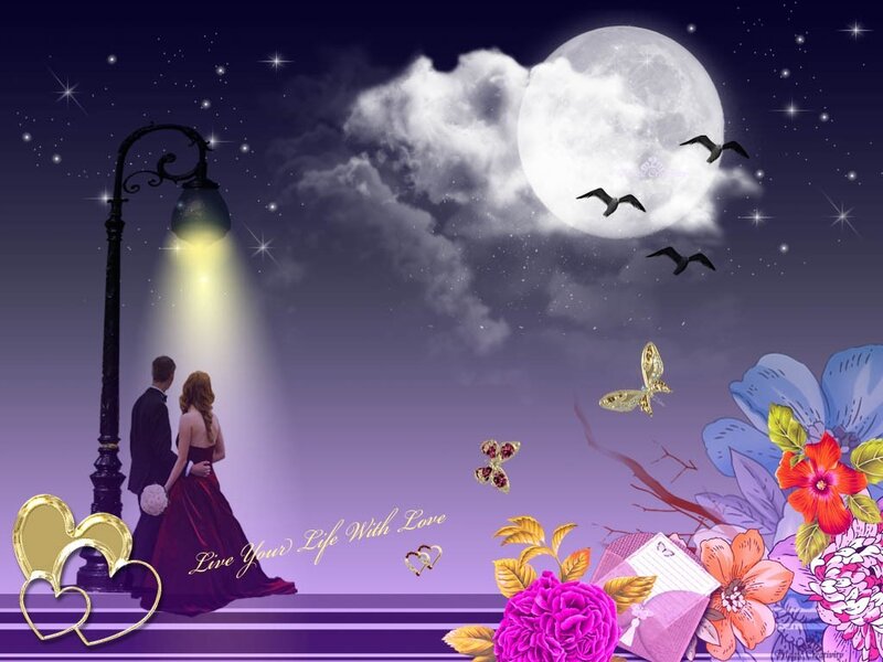 Romantic couple under moonlight