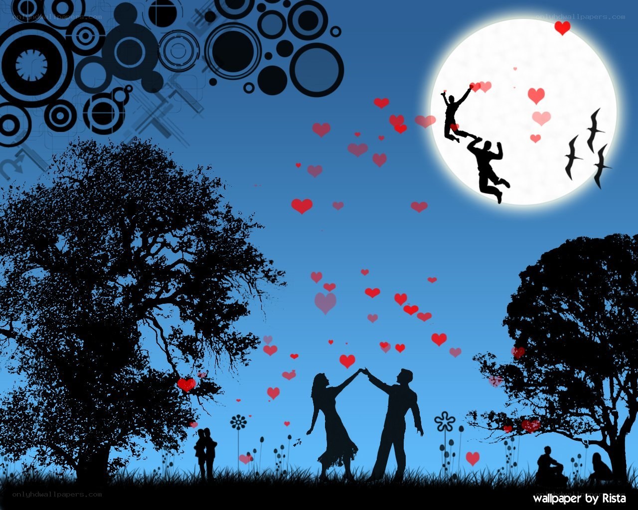 Romantic couple under moonlight