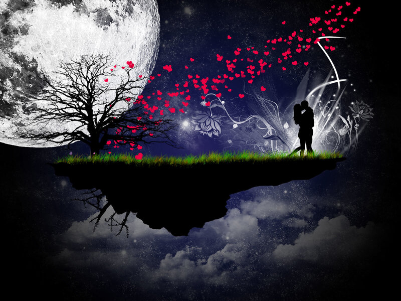 Romantic couple under moonlight