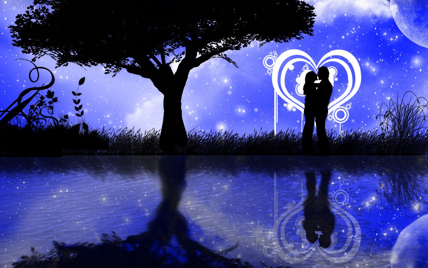 Romantic couple under moonlight