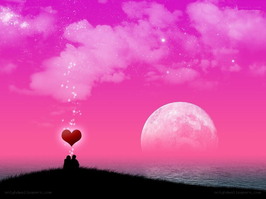 Romantic couple under pink sky