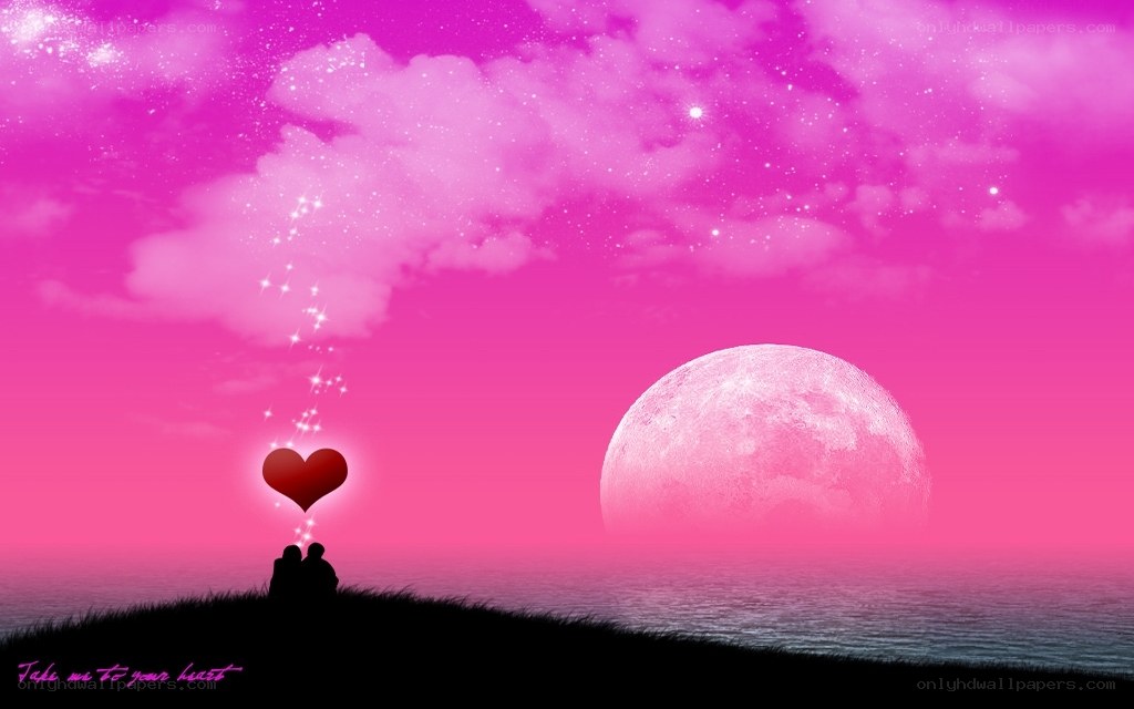 Romantic couple under pink sky