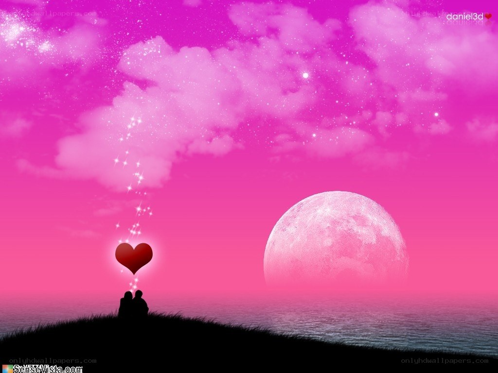 Romantic couple under pink sky
